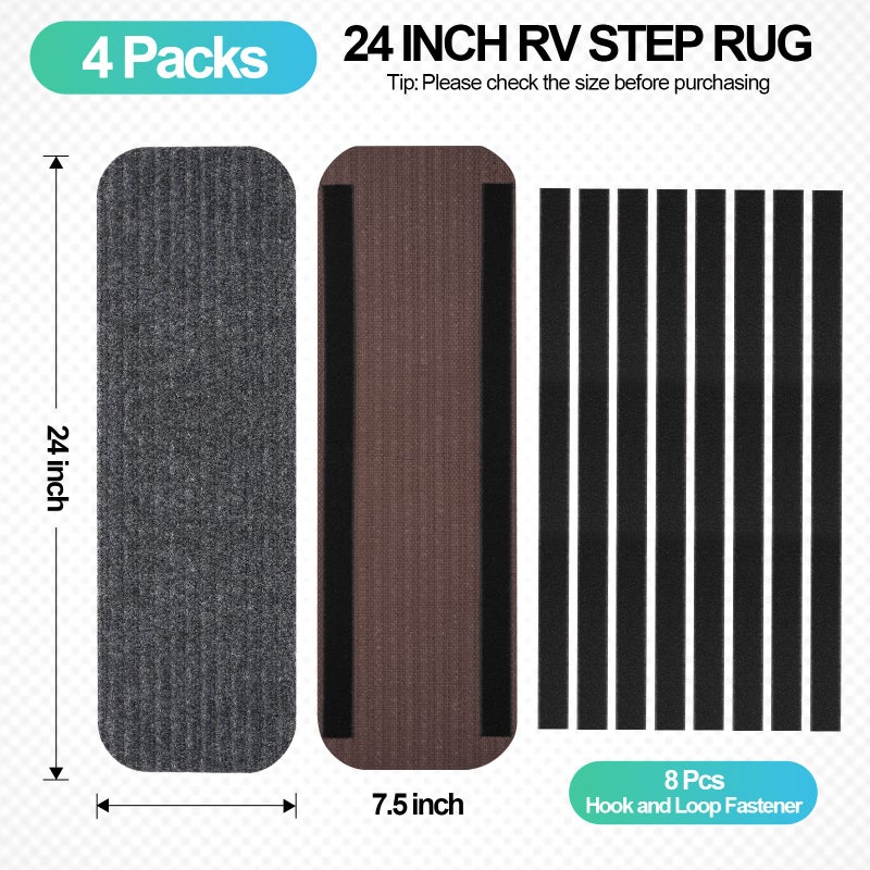 أغطية خطوات ESUDNT RV مكونة من 4 أغطية سجاد RV Step Rug RV لدرج المنزل المحمول والتخييم بعرض 24 بوصة (24 * 7.5 أسود) - Image 2